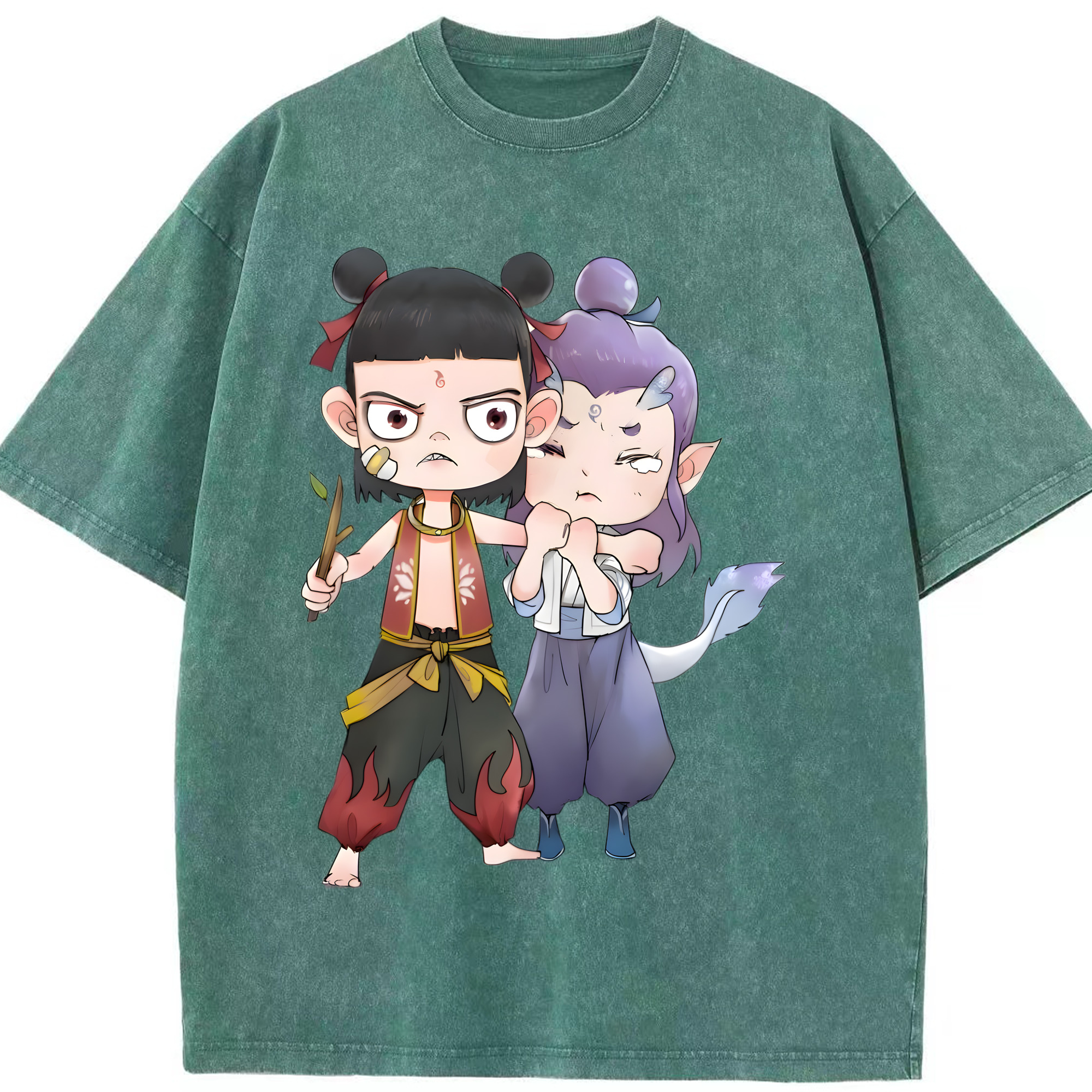 （画像用） Ne Zha 2 ナタ 魔童の大暴れ 綿100% ヴィンテージ風 半袖Tシャツ（フロントプリント）